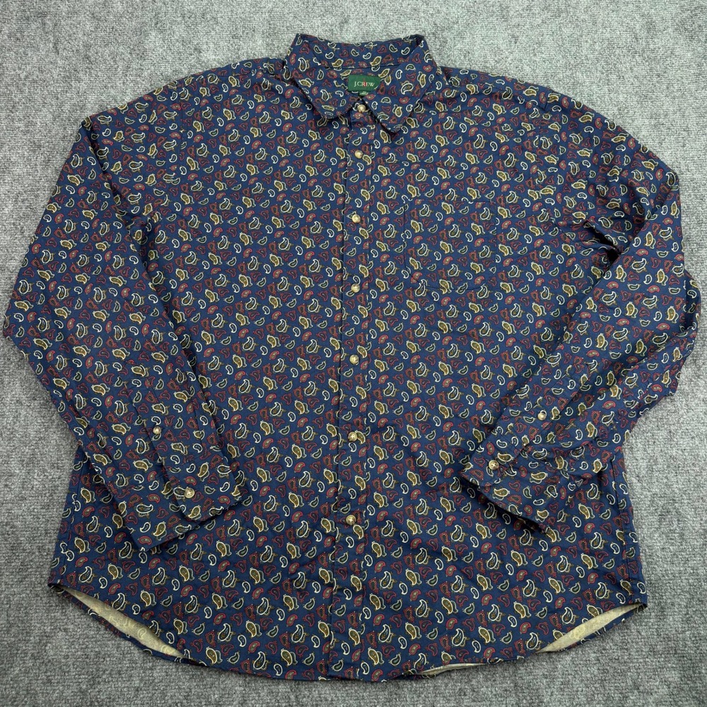 J Crew Shirt Mens Extra Large Navy Paisley Oarsman Twill Button Up Long Sleeve